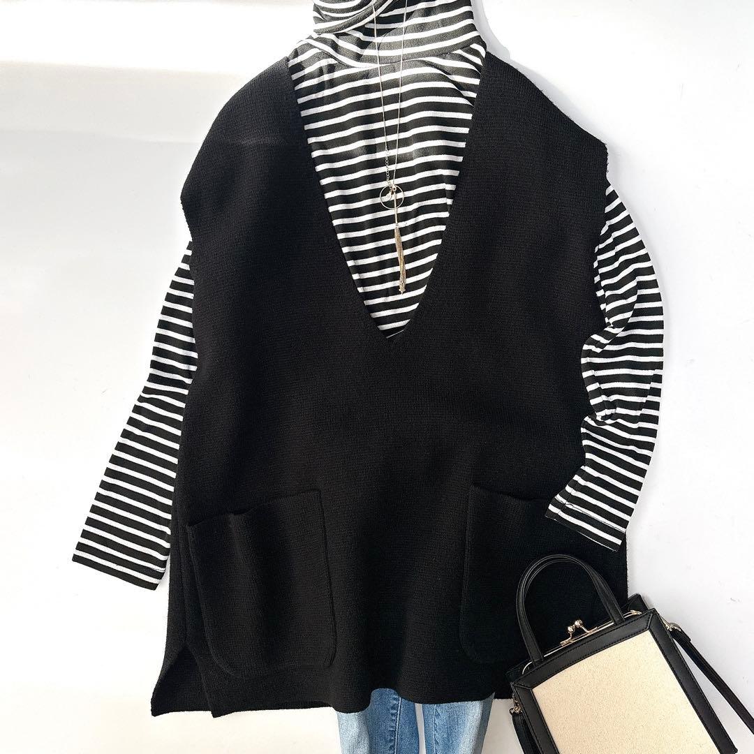 美品⁑ドゥロワー　ウールカシミヤ ミラノ編みVネックニットジレ　ベスト　ブラック