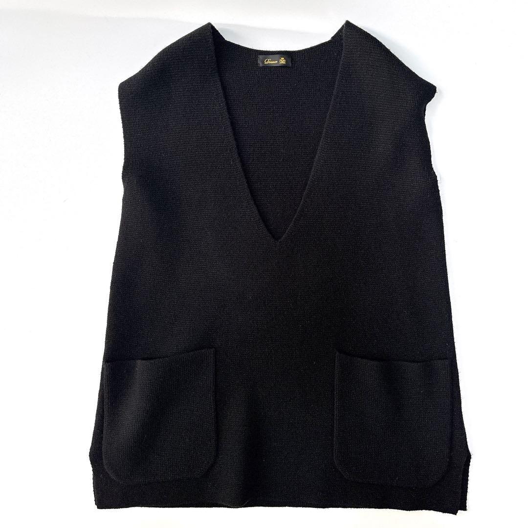 美品⁑ドゥロワー　ウールカシミヤ ミラノ編みVネックニットジレ　ベスト　ブラック