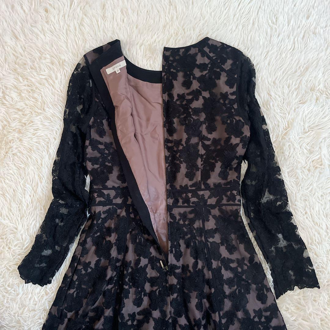 EPOCA ブラックレースドレス Aライン 長袖　結婚式お呼ばれドレス　黒40