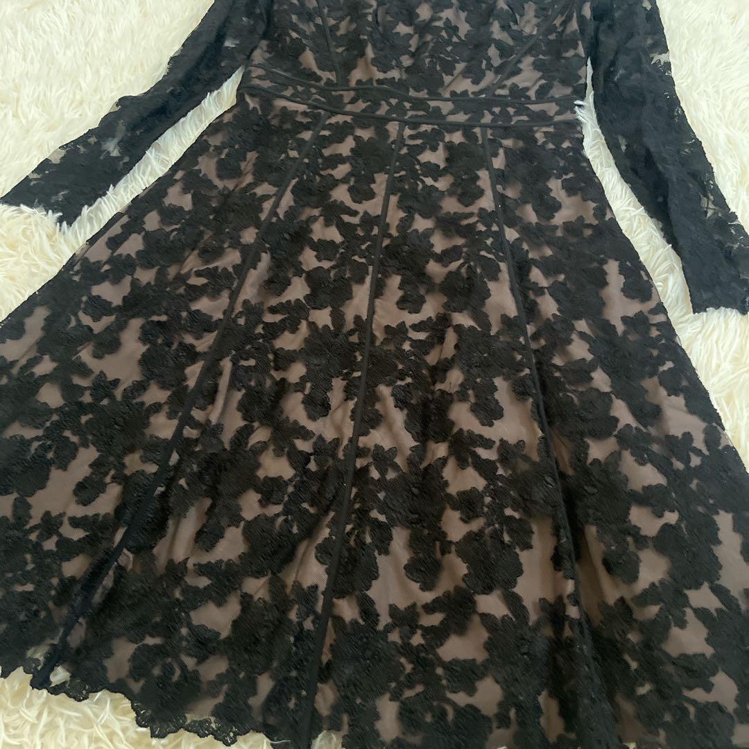 EPOCA ブラックレースドレス Aライン 長袖　結婚式お呼ばれドレス　黒40