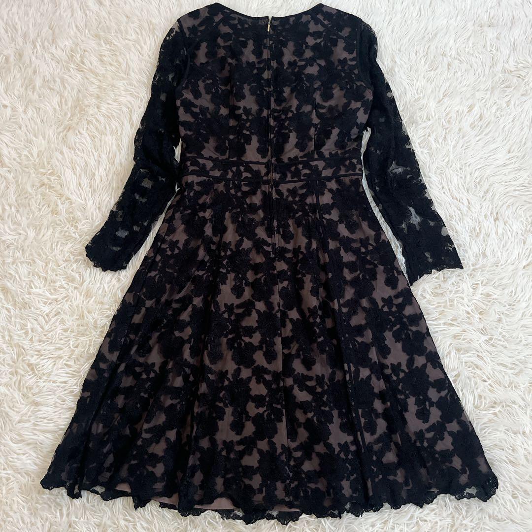 EPOCA ブラックレースドレス Aライン 長袖　結婚式お呼ばれドレス　黒40