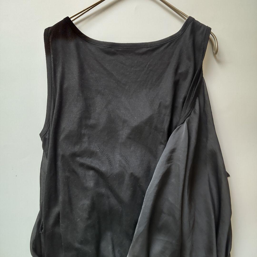 美品 リミフゥ 変形 ノースリーブ カットソー チュニック ベルト付 サテン調