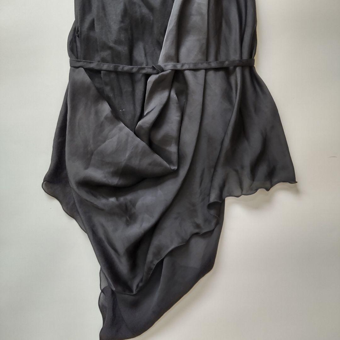 美品 リミフゥ 変形 ノースリーブ カットソー チュニック ベルト付 サテン調