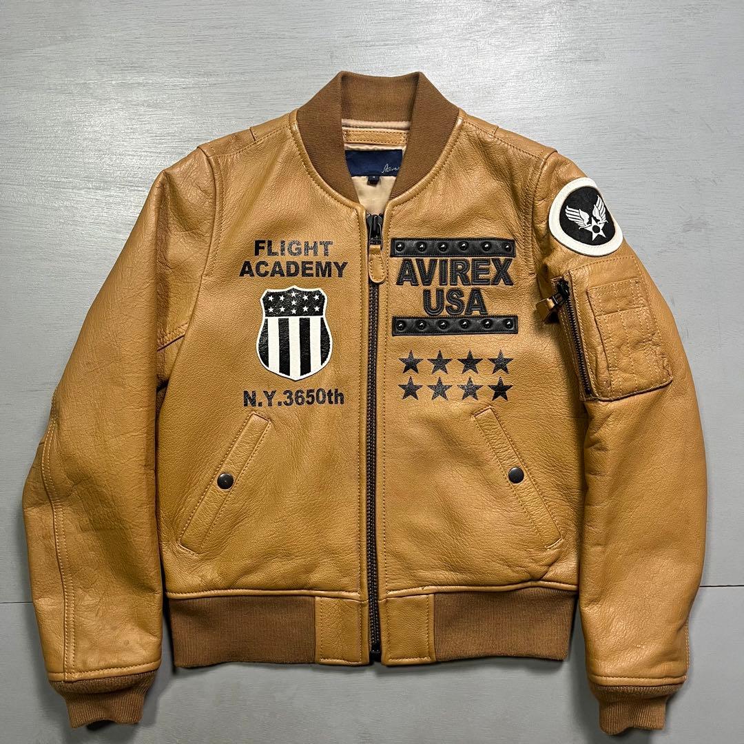 AVIREX レザージャケット　スタジャン　やぎ革　オールレザー　スタッズ　S