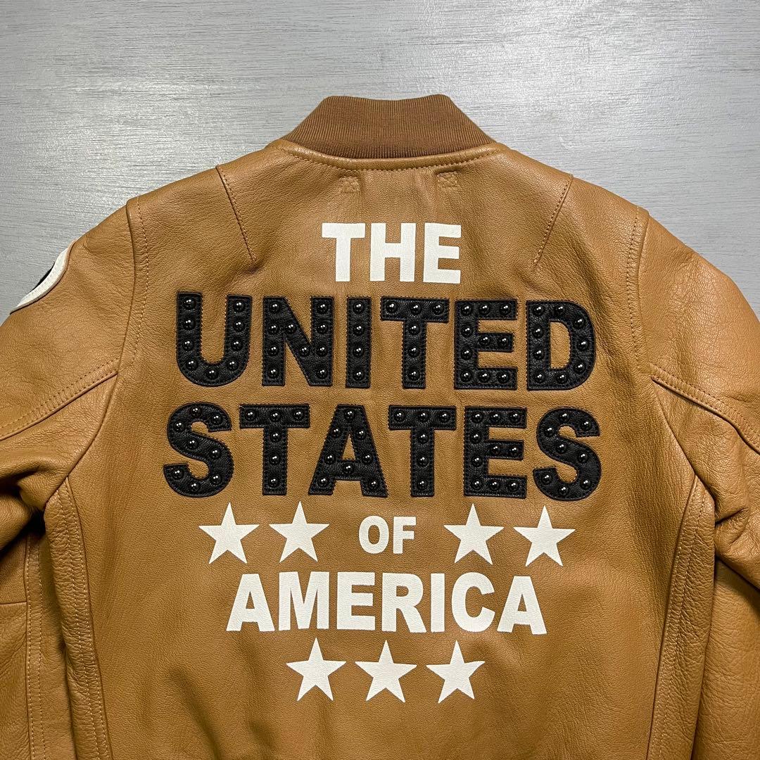 AVIREX レザージャケット　スタジャン　やぎ革　オールレザー　スタッズ　S