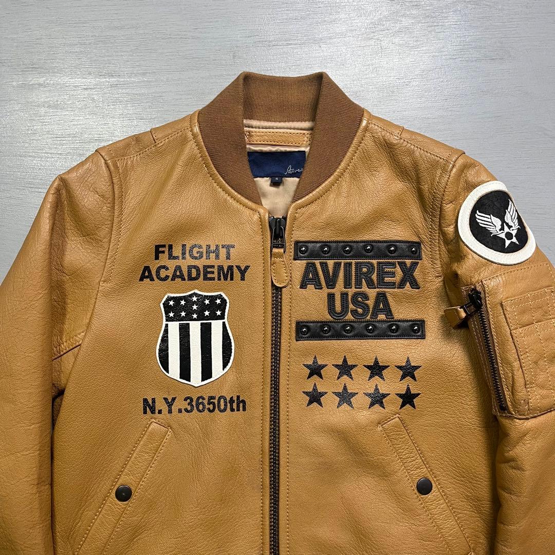 AVIREX レザージャケット　スタジャン　やぎ革　オールレザー　スタッズ　S