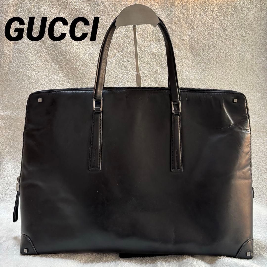 GUCCI グッチ レザー ビジネスバッグ ハンドバッグ ブラック 黒 本革