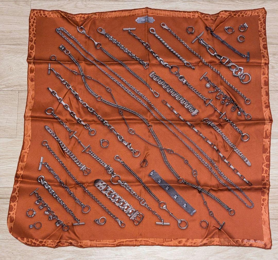 エルメス スカーフ シェーヌダンクル柄CHAINES ET GOURMETTES