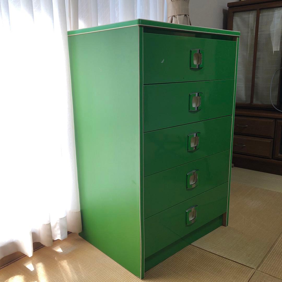緑色 5段引き出し チェスト