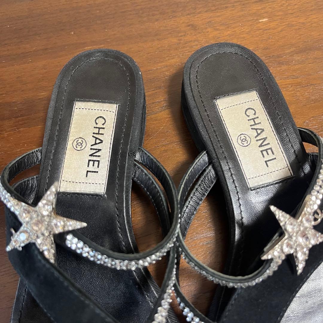 CHANEL シャネル コメット ラインストーン サンダル ミュール 37C