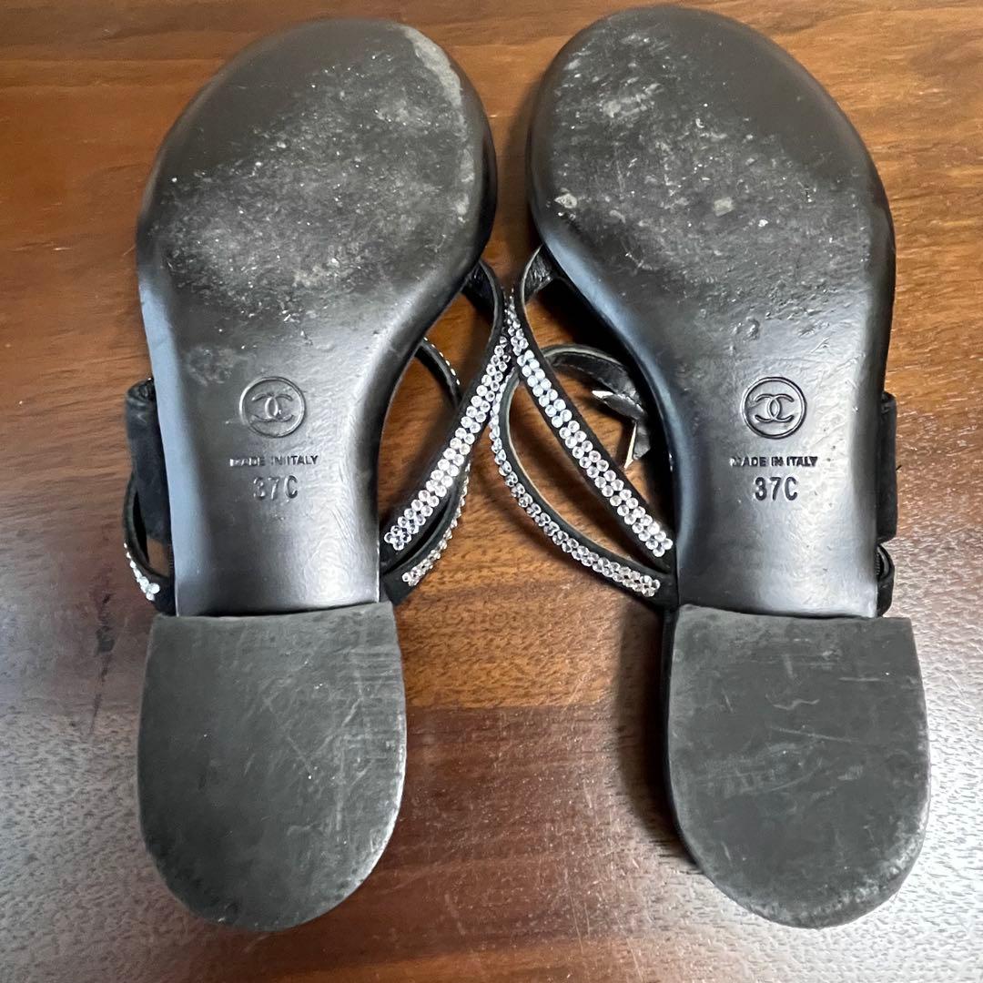 CHANEL シャネル コメット ラインストーン サンダル ミュール 37C