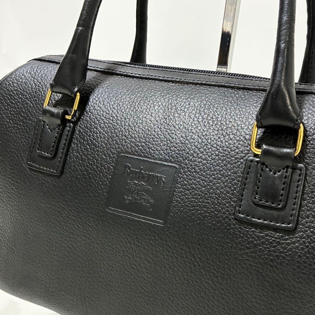 バーバリー　ミニボストン　ハンドバッグ　ノバチェック　ロゴ　レザー　ブラック