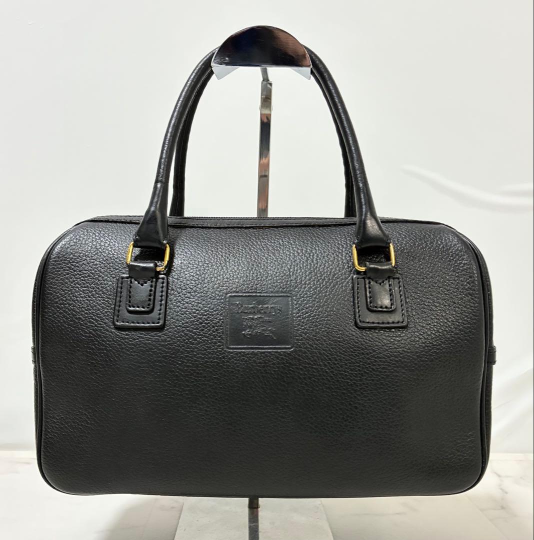 バーバリー　ミニボストン　ハンドバッグ　ノバチェック　ロゴ　レザー　ブラック