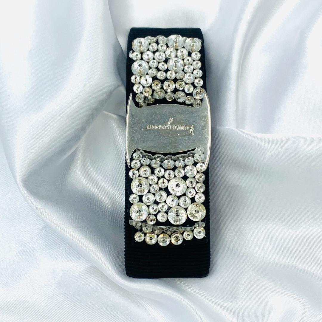 美品＊フェラガモFERRAGAMO＊バレッタ Vara Bow 黒xシルバー