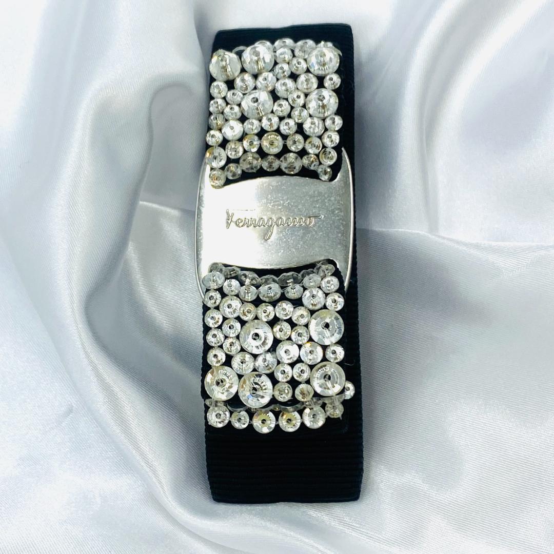 美品＊フェラガモFERRAGAMO＊バレッタ Vara Bow 黒xシルバー