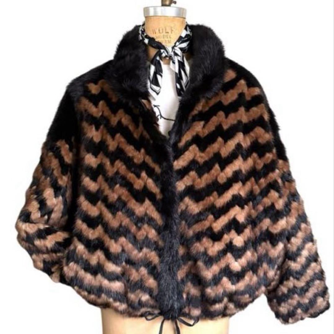 希少 ミンクファー ジャケット ドルマンスリーブ 裾絞り ジグザグ柄 ゆったり