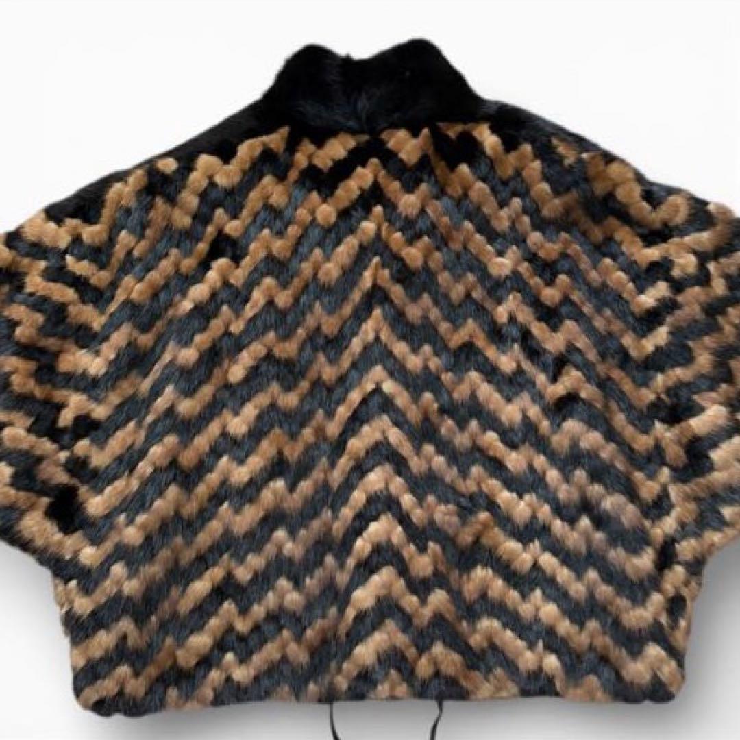 希少 ミンクファー ジャケット ドルマンスリーブ 裾絞り ジグザグ柄 ゆったり