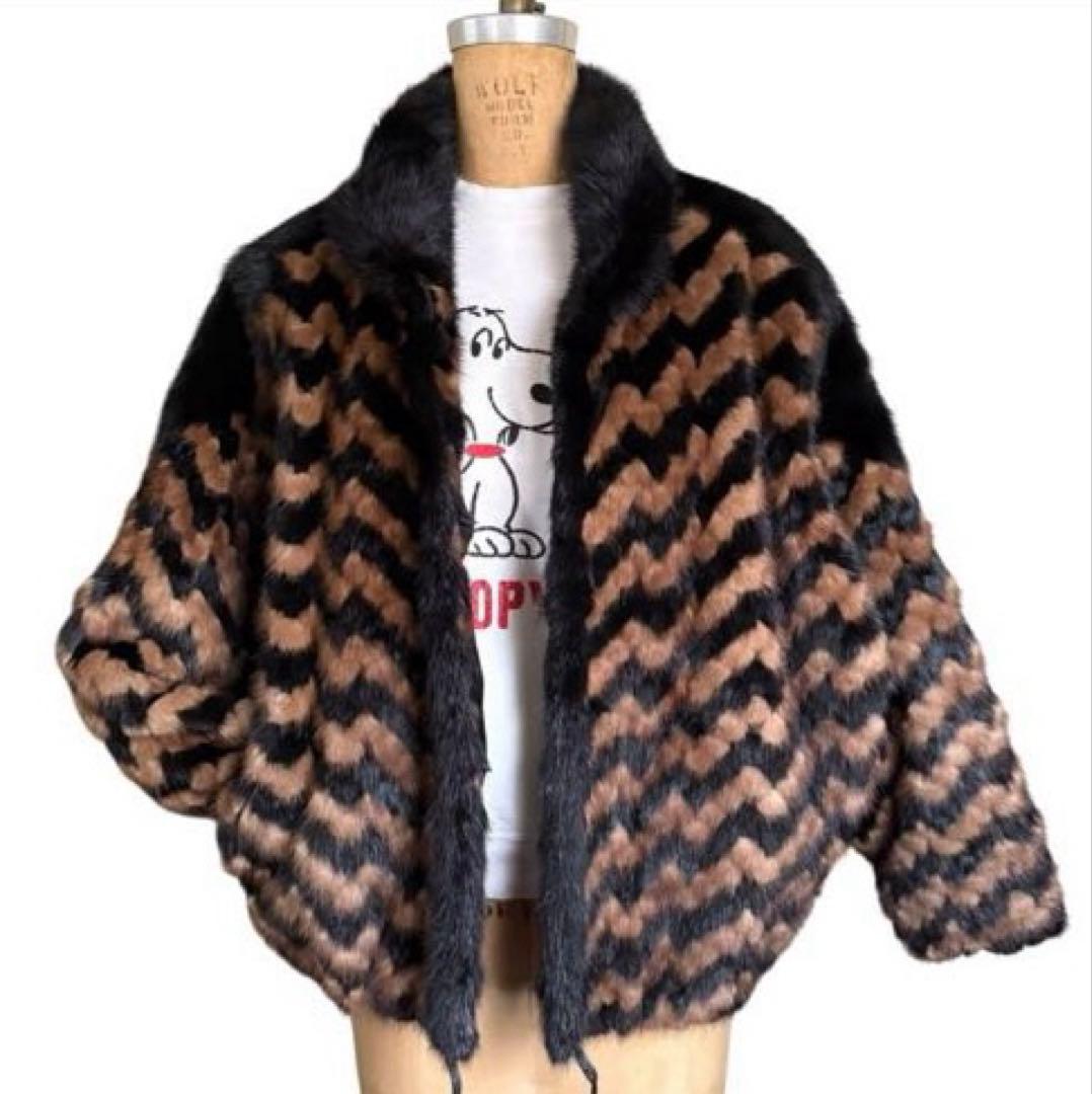 希少 ミンクファー ジャケット ドルマンスリーブ 裾絞り ジグザグ柄 ゆったり