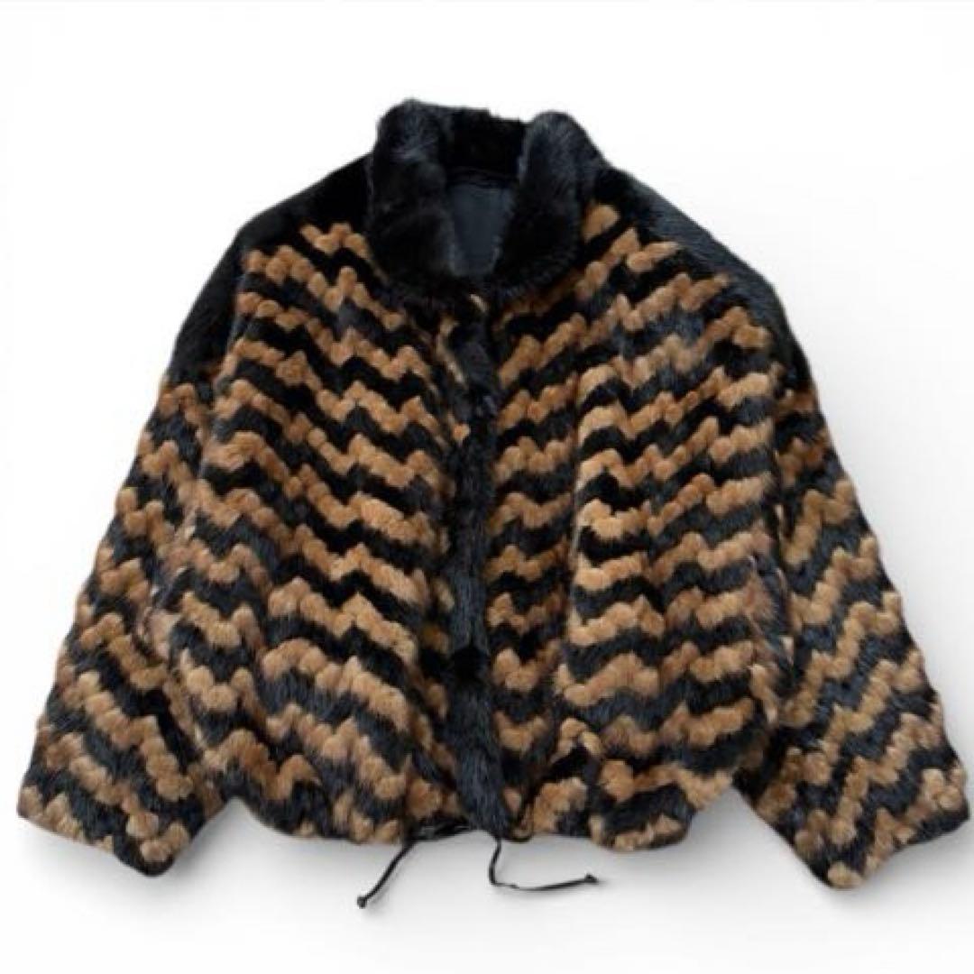 希少 ミンクファー ジャケット ドルマンスリーブ 裾絞り ジグザグ柄 ゆったり