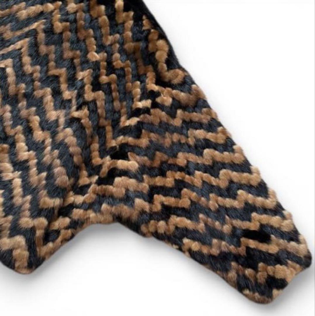 希少 ミンクファー ジャケット ドルマンスリーブ 裾絞り ジグザグ柄 ゆったり