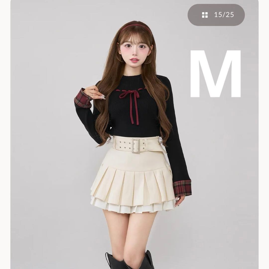 ダーリッチ　ダブルプリーツミニスカート　M