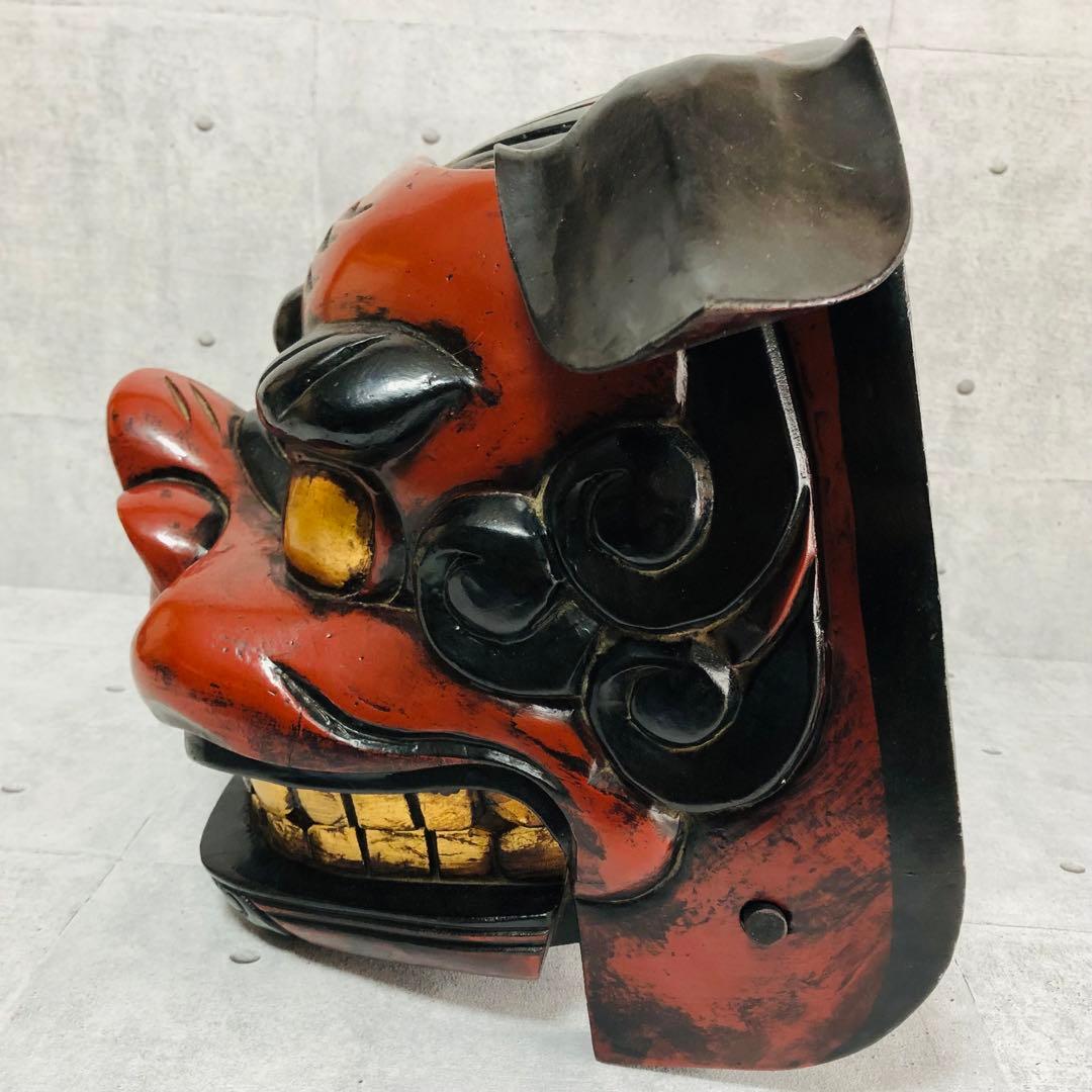 獅子頭 獅子舞 伝統工芸品 朱塗り 漆塗り 手彫り 縁起物 魔除け 中
