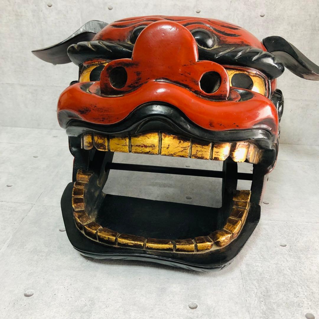 獅子頭 獅子舞 伝統工芸品 朱塗り 漆塗り 手彫り 縁起物 魔除け 中