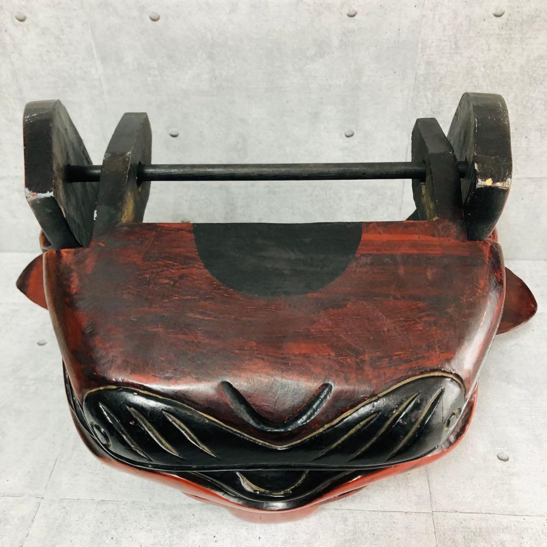 獅子頭 獅子舞 伝統工芸品 朱塗り 漆塗り 手彫り 縁起物 魔除け 中