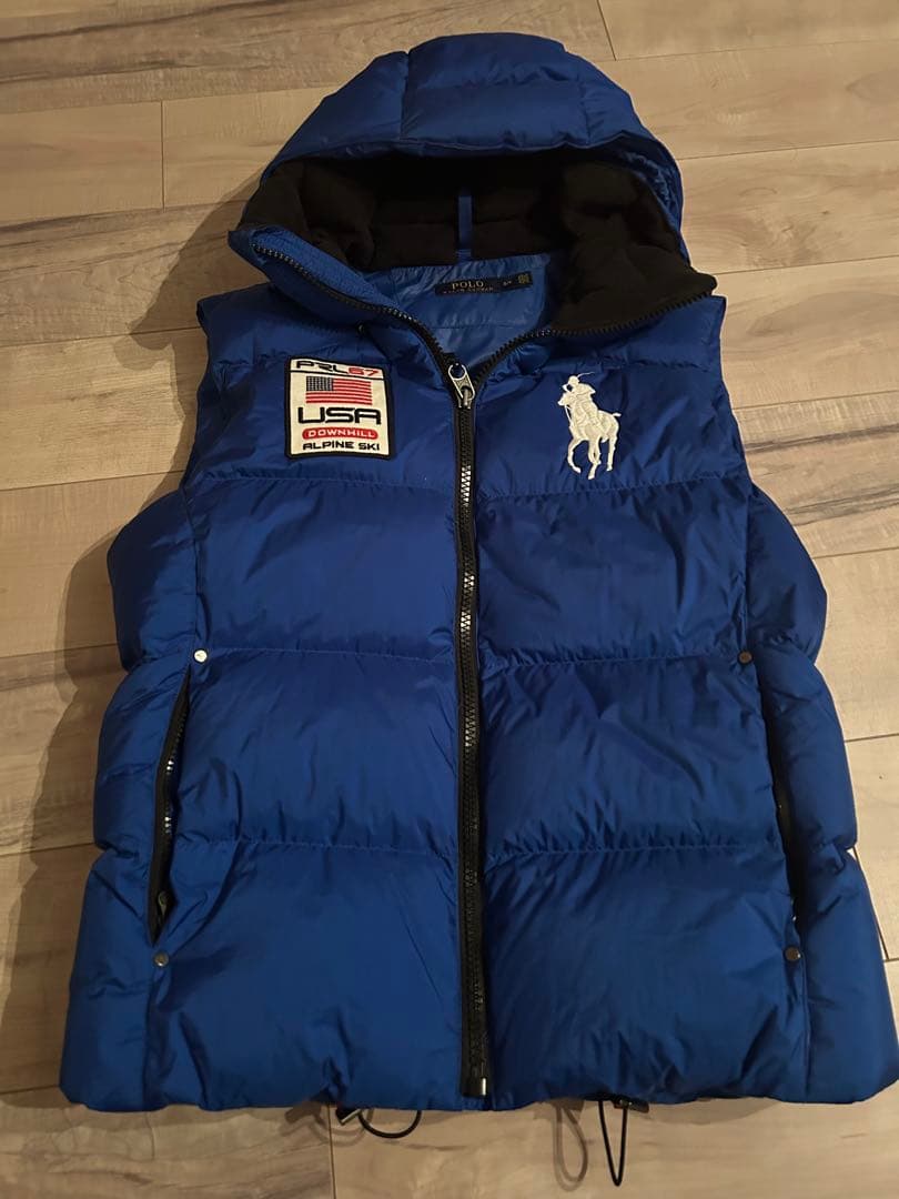 ポロラルフローレン ダウンベスト ビッグポニー フード USA ブルー S
