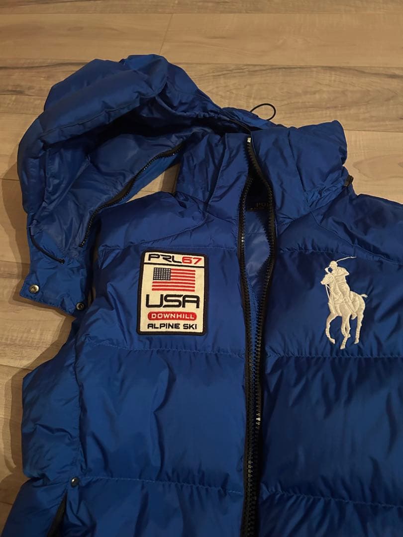 ポロラルフローレン ダウンベスト ビッグポニー フード USA ブルー S