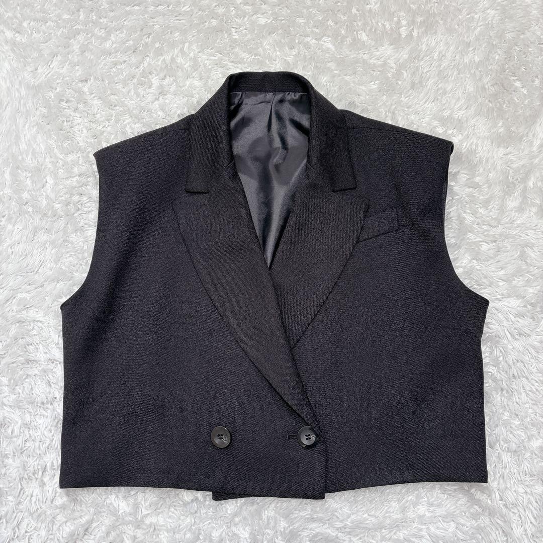 【cygne】 シーニュ　パワショル　ショート丈ジレ ベスト ブラック