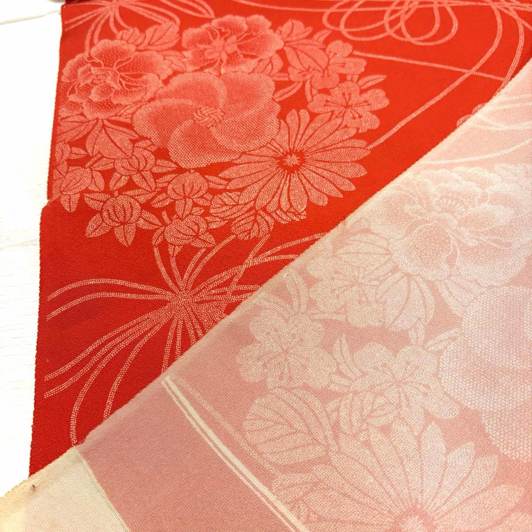 竺仙 正絹 小紋 朱色 反物