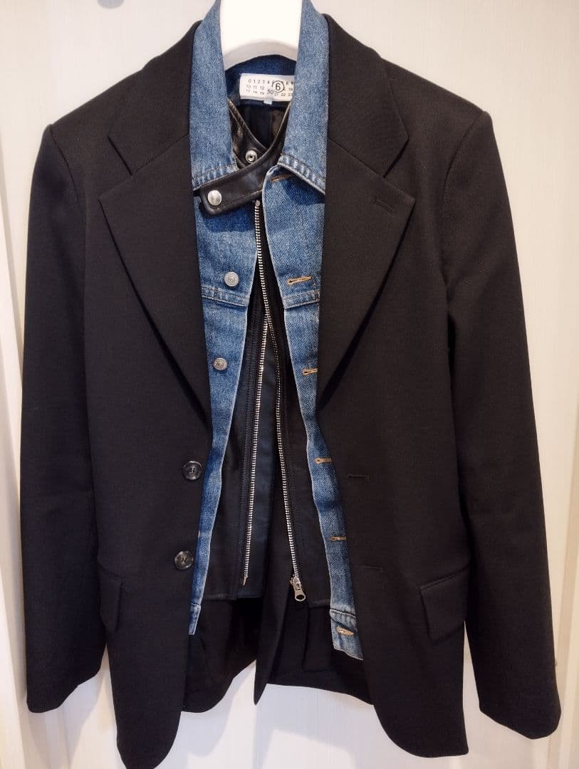 ほぼ新品 MM6 レイヤードデザイン デニム テーラード ジャケットsize50