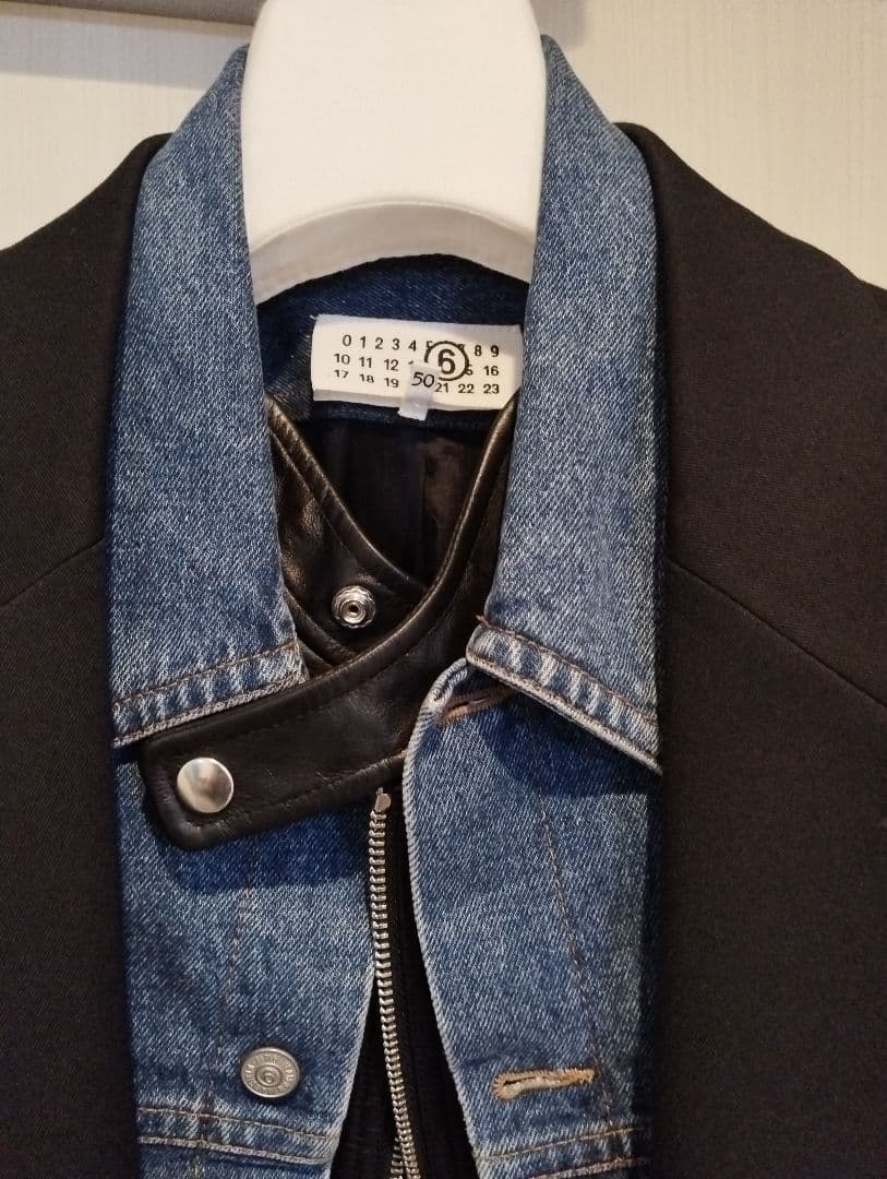 ほぼ新品 MM6 レイヤードデザイン デニム テーラード ジャケットsize50