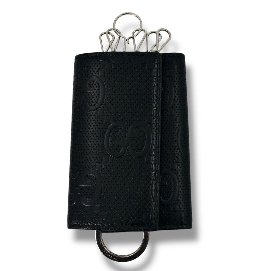 【極美品】GUCCI グッチ　GG柄　レザー　 6連 キーケース キーリング 黒