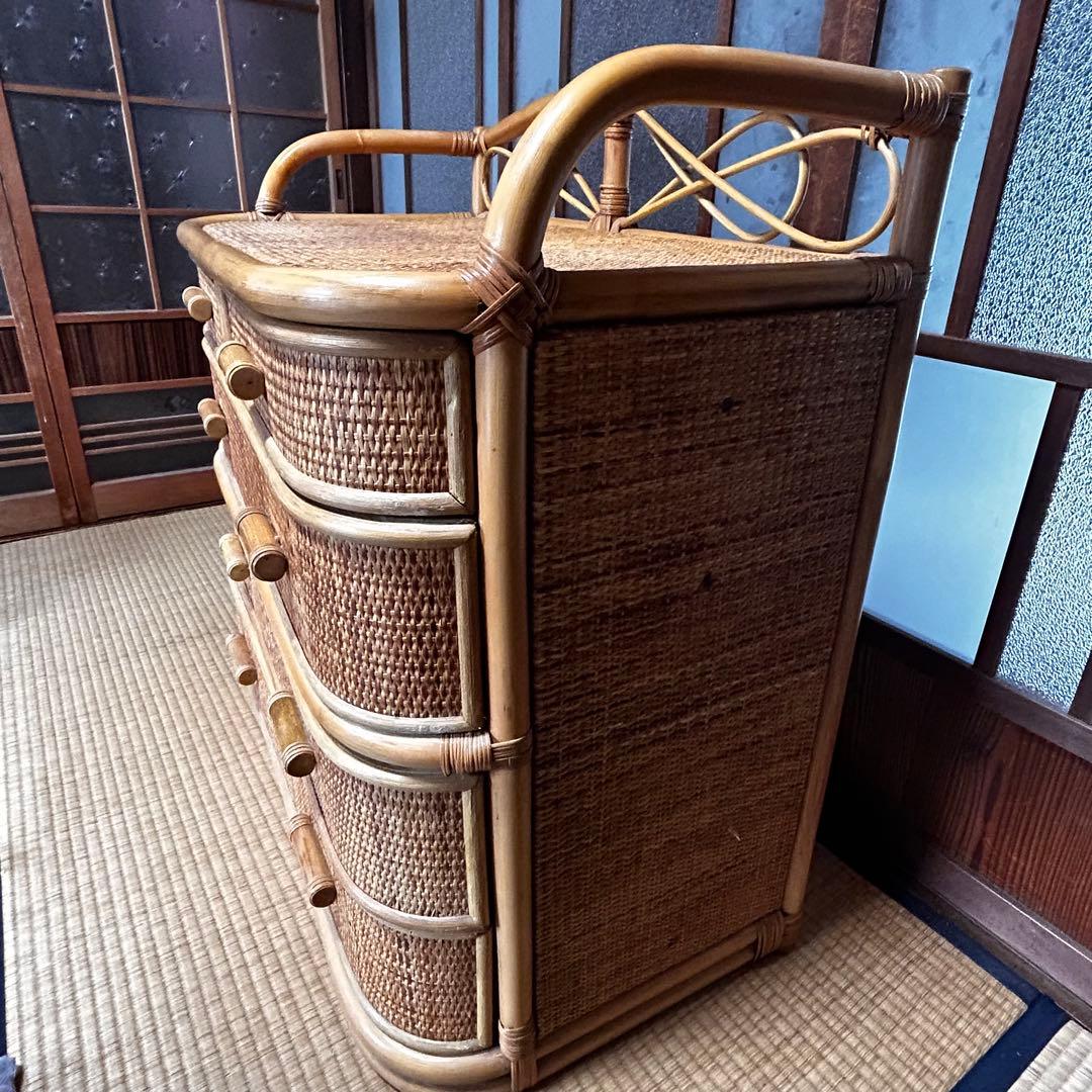 ラタン籐チェスト 家具 4段 タンス　レトロ アンティーク