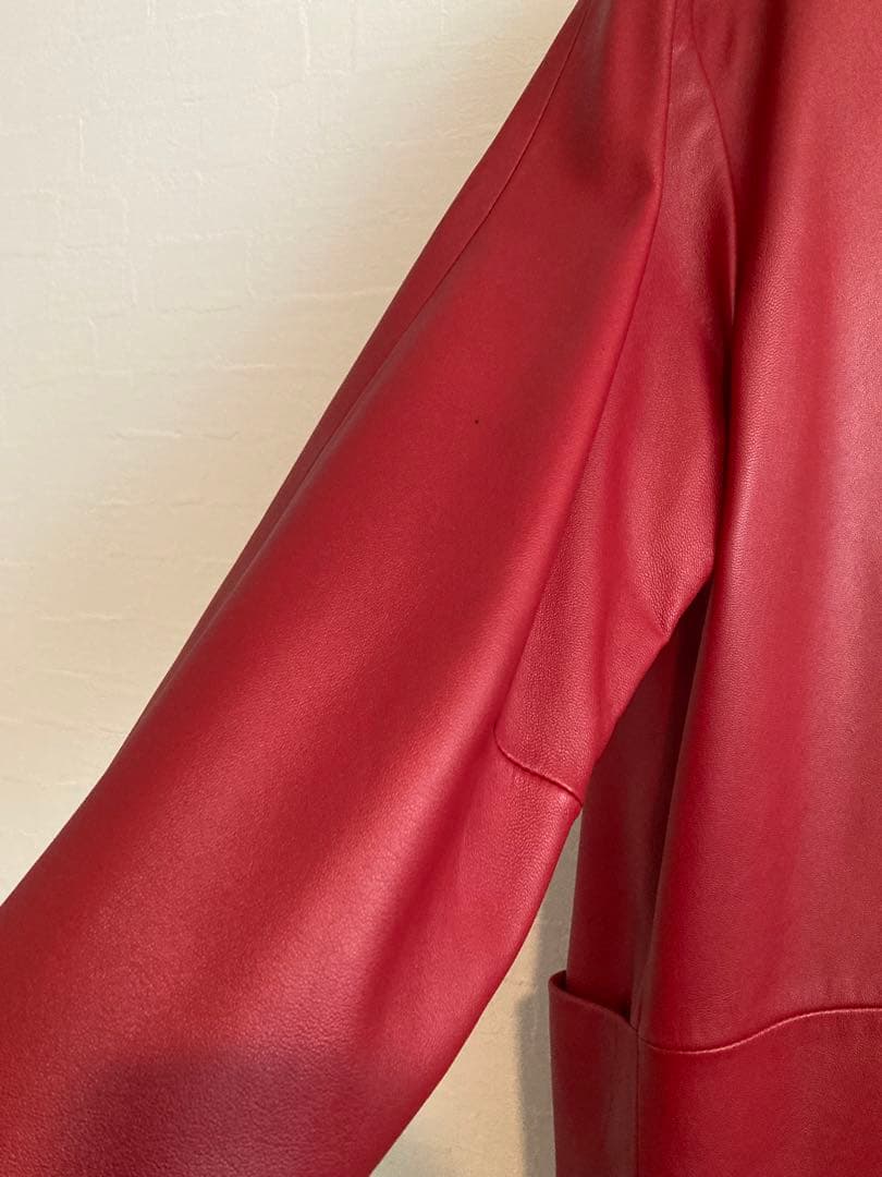 【美品】HANAE MORI ハナエモリ　赤 羊革　ジャケット　38サイズ大きめ