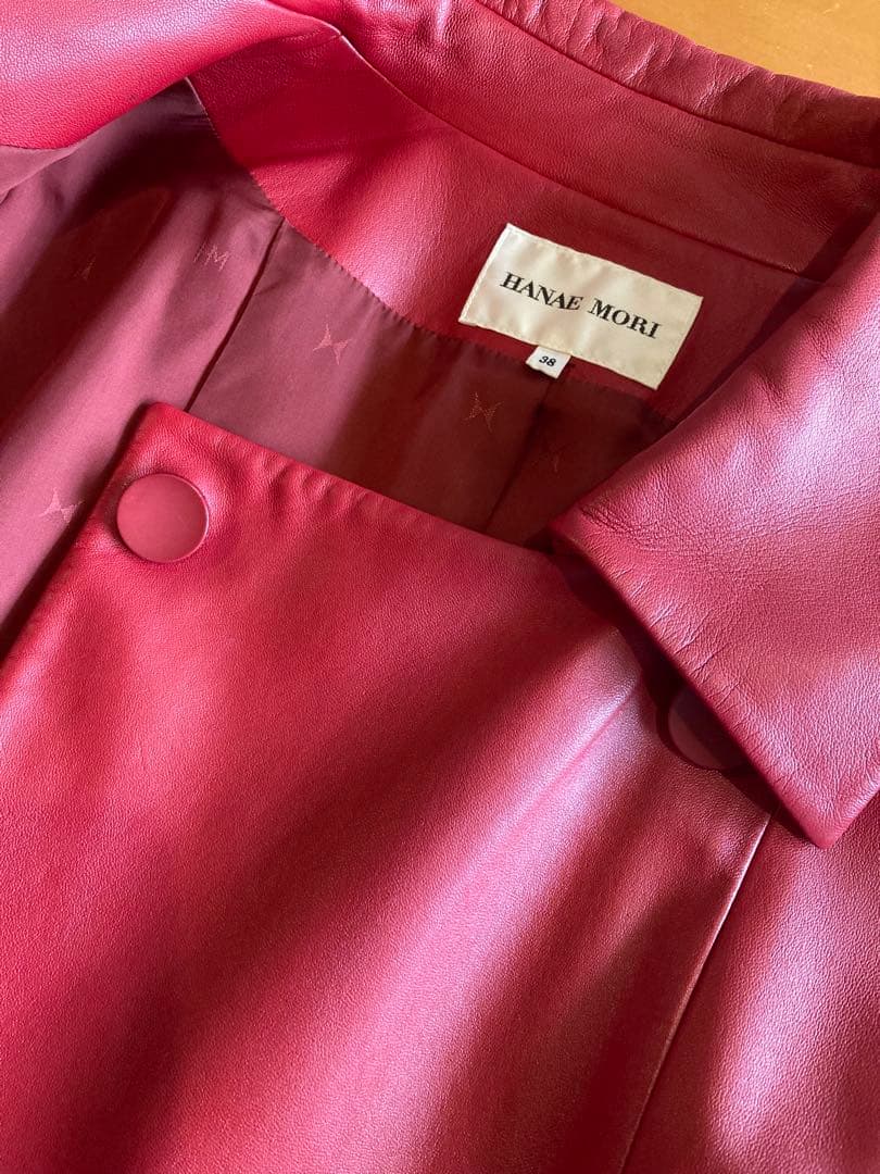 【美品】HANAE MORI ハナエモリ　赤 羊革　ジャケット　38サイズ大きめ