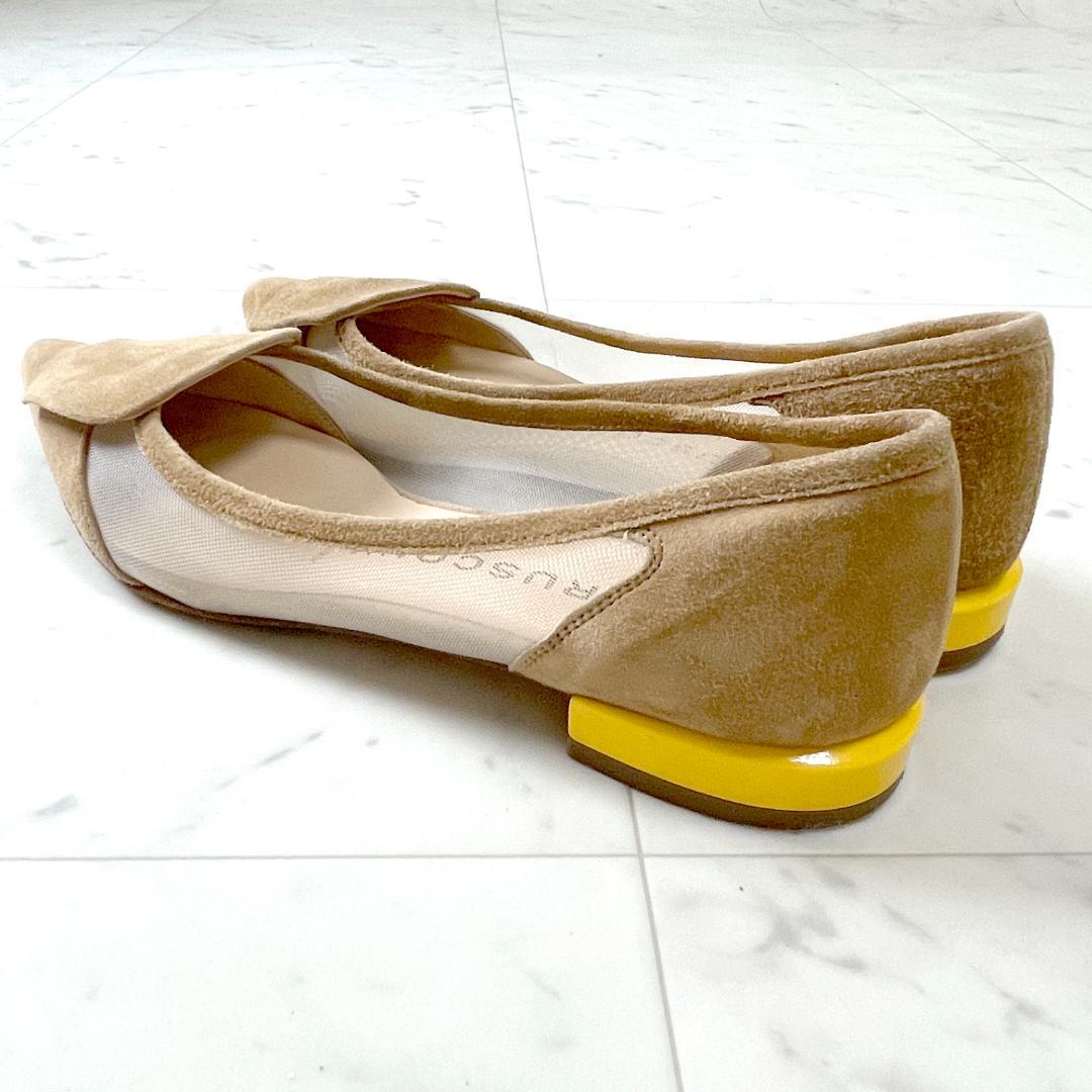 ファビオルスコーニ 37 ポインテッドカラーヒールチュールパンプス キャメル