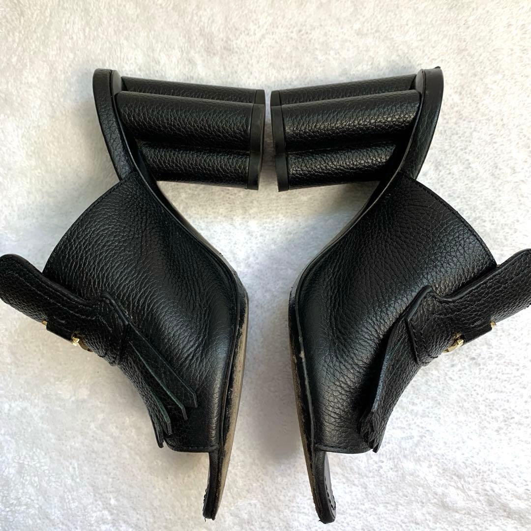 ルイヴィトン　インディアナミュール　サンダル　黒　レザー　変形ヒール　34