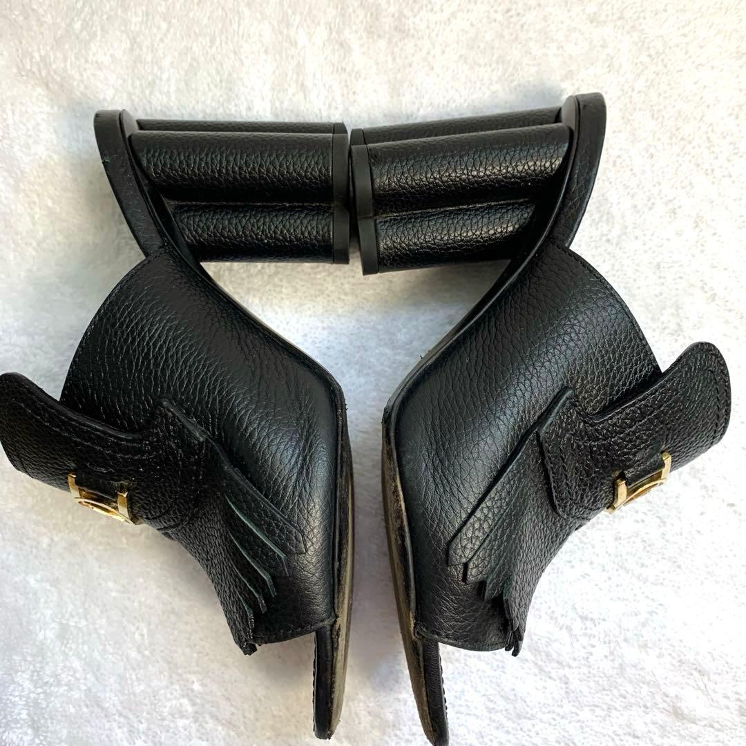 ルイヴィトン　インディアナミュール　サンダル　黒　レザー　変形ヒール　34