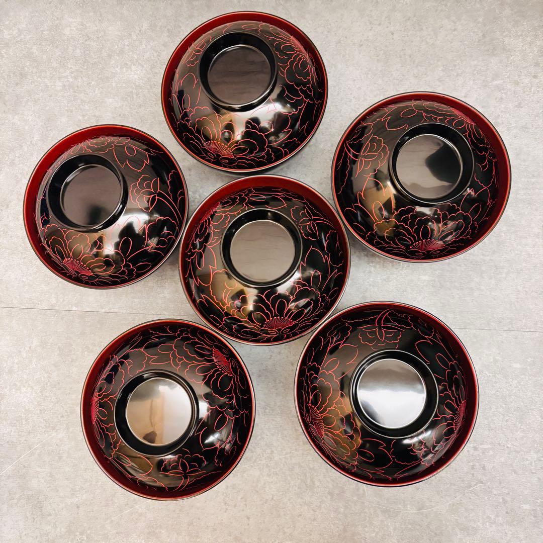 美品 越前塗 お椀 6客セット 蓋付き 汁椀 漆器 和食器 お雑煮 お茶事 節分