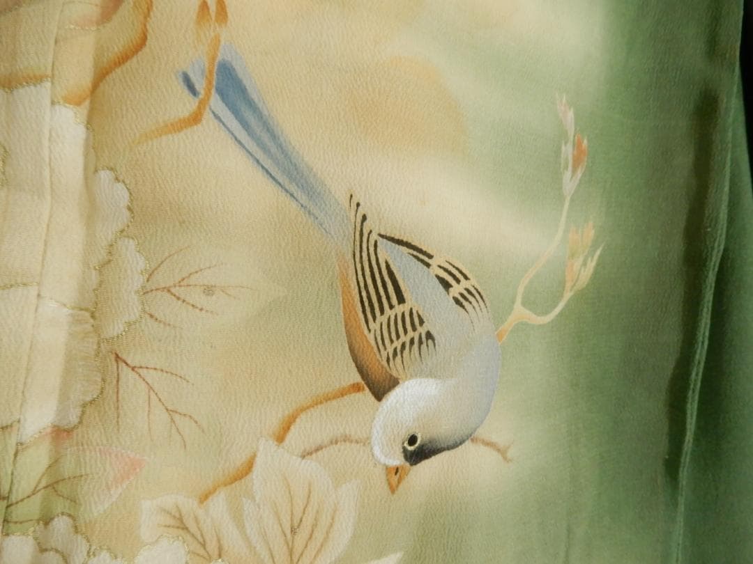 正絹・アンティーク着物・鳥花文様・大正浪漫・現代 縫い直し着物