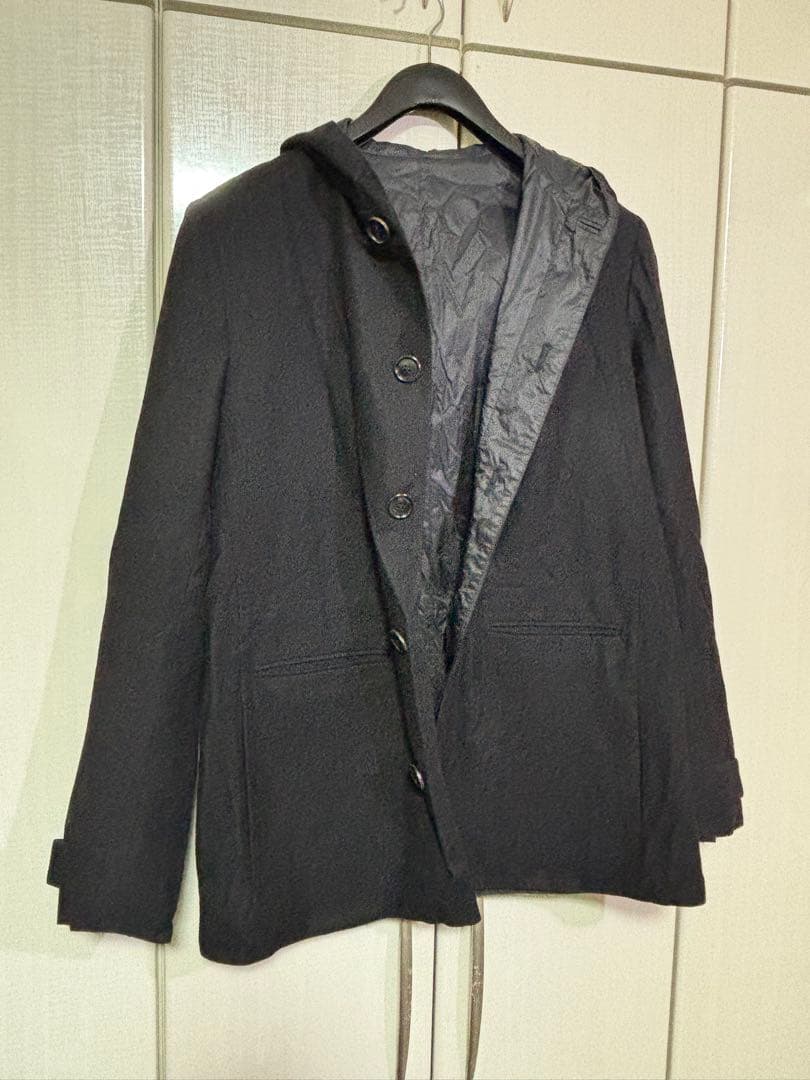 size46 ディオールオム メルトンウール製フーディコート リバーシブル