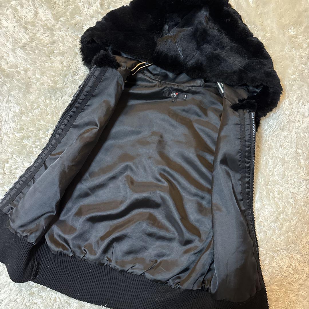 美品＊23区スポーツ　リアルファー　ベスト　ラビット100% ブラック　フード