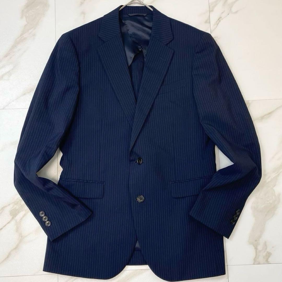 【美品】ビームスハート スーツ セットアップ ネイビー ストライプ 洗える 48