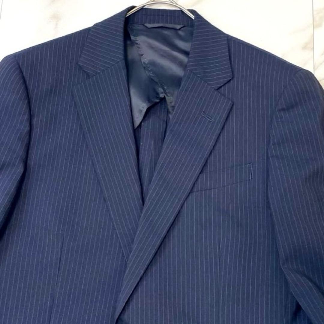 【美品】ビームスハート スーツ セットアップ ネイビー ストライプ 洗える 48