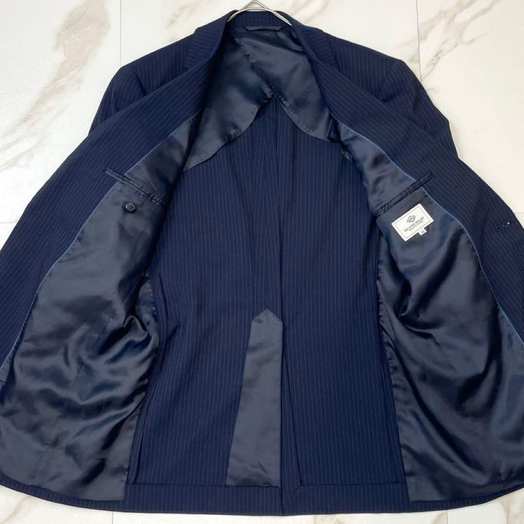 【美品】ビームスハート スーツ セットアップ ネイビー ストライプ 洗える 48