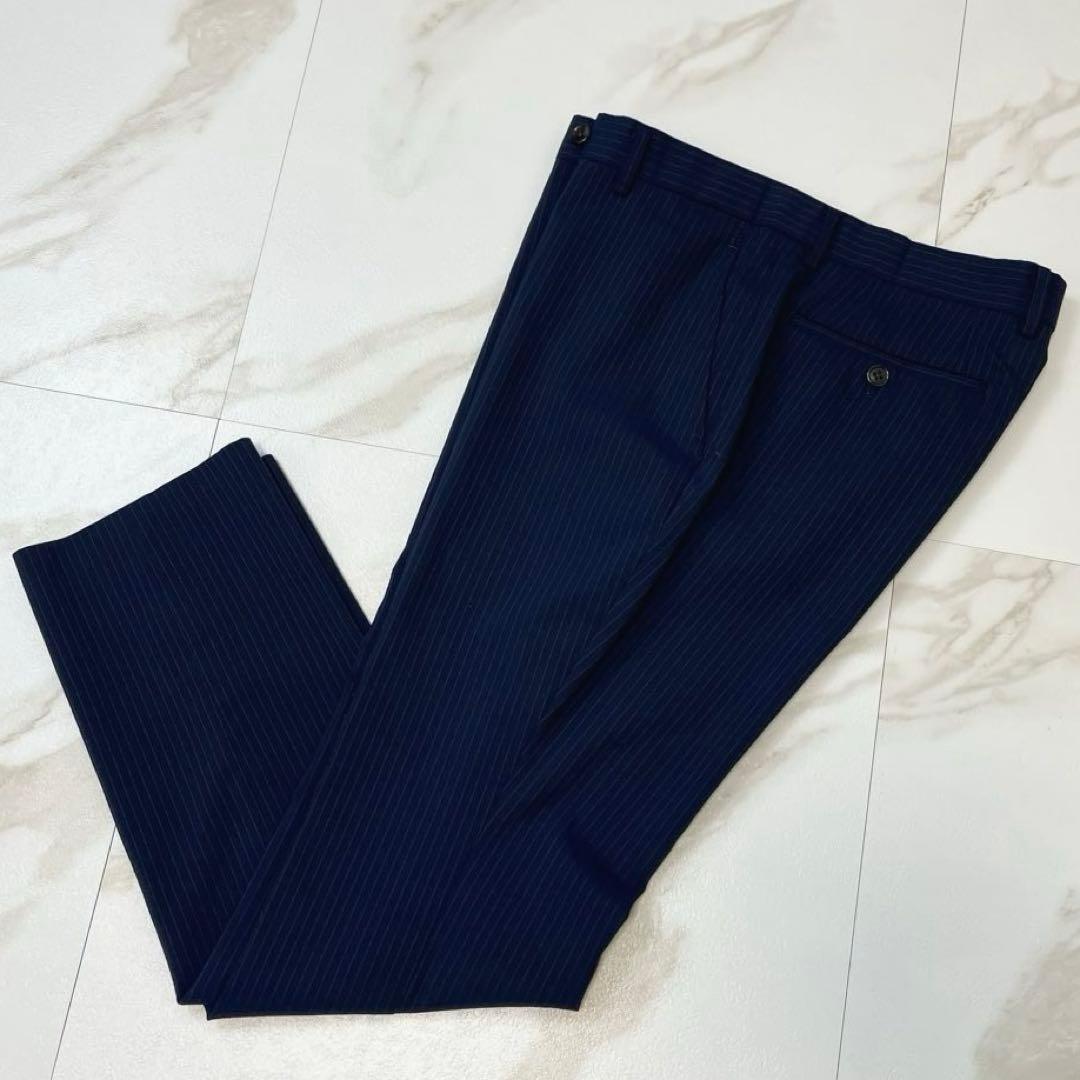 【美品】ビームスハート スーツ セットアップ ネイビー ストライプ 洗える 48