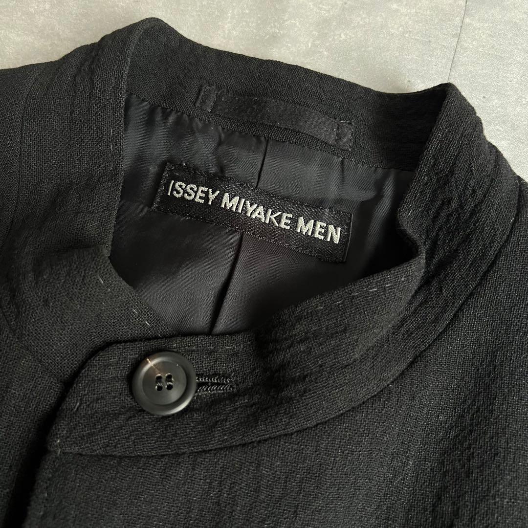 イッセイミヤケメン　リネン×ウール　シワ加工　マオカラー　ジャケット　Mサイズ